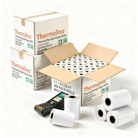 150 Rolls 2 1/4 x 50 ft Thermal Credit Card Paper for Verifone VX520 and Ingenico iCT250 Terminals, Bulk Receiptrolls Case.