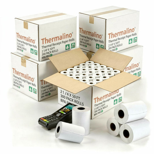 150 Rolls 2 1/4 x 50 ft Thermal Credit Card Paper for Verifone VX520 and Ingenico iCT250 Terminals, Bulk Receiptrolls Case.